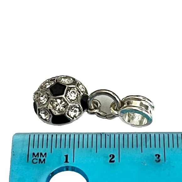 Crystal Soccer Ball European Bead Slider Charm for Bracelet Silver Tone Enamel - Picture 6 of 6